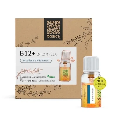 Abbildung von Basics Hochdosierter Vitamin B12 + B Komplex mit Folsäure, Niacin, Biotin zur Unterstützung des Immunsystems, 30 x 10 ml