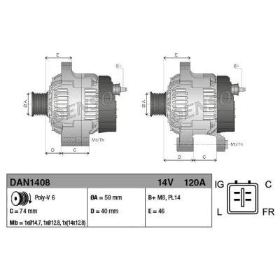 Abbildung von DENSO DAN1408 Lichtmaschine 14V 120A JAGUAR: S Type
