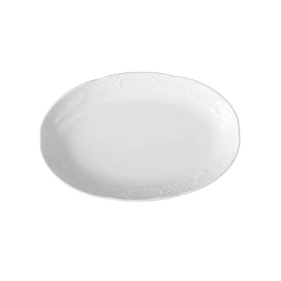 Abbildung von HENDI Teller Porzellan 28 x 18 cm oval weiß hochwertige Glasur stapelbar mikrowellengeeignet spülmaschinengeeignet, Servierplatte