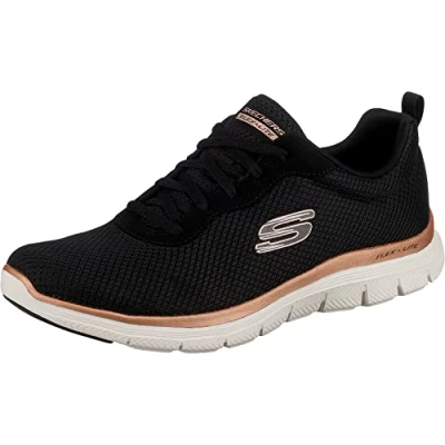 Abbildung von Skechers Damen Flex Appeal 4.0 Brilliant View Sneaker, Black Mesh Rose Gold Trim, 35 EU