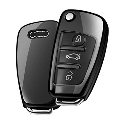 Abbildung von OATSBASF Autoschlüssel Hülle Geeignet für Audi,Schlüsselhülle Cover A1 A3 A4 A6 Q3 Q5 Q7 S3 R8 TT Seat 3 Tasten Schlüsselbox (Schwarz)