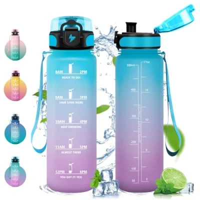 Abbildung von Vikastar Trinkflasche, 500ml BPA Frie, Trinkflasche Sport, Kohlensäure Geeignet, Sportflasche für Kinder, Schule, Outdoor, Blau Violett