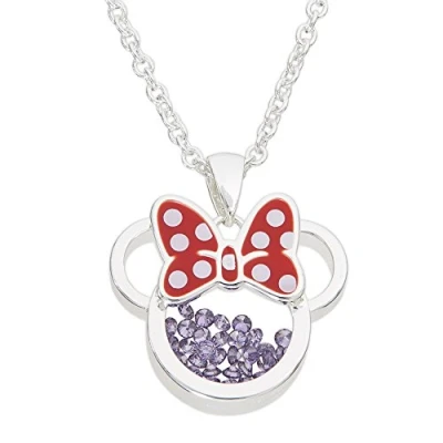 Abbildung von Disney Birthstone Women and Girls Jewelry Minnie Mouse Silver Plated Shaker Pendant Necklace, 18+2&quot; Extender Mickey&#039;s 90th Birthday Anniversary