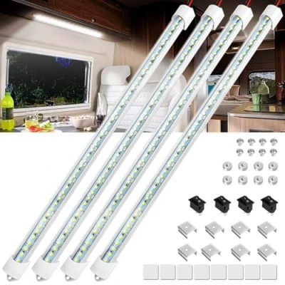Abbildung von Linkstyle Innen LED Lichtleiste 12V 48 LEDs InnenLichtleiste Universal weiße mit Schalter für PKW LKW Wohnmobil RV FrachtbootSchrank beiliegender Anhänger (4PCS)