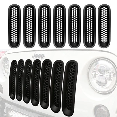 Abbildung von Kühlergrill Einsätze für Wrangler JK 0715, zum Anklippen, Mattschwarz, 7 Stück