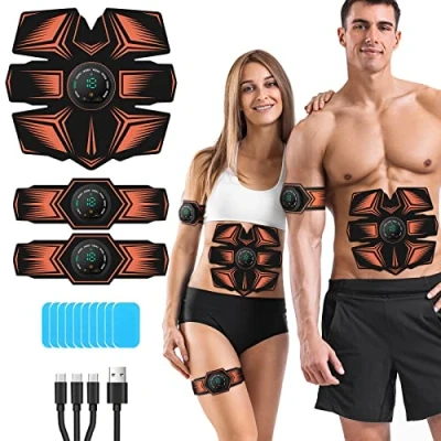 Abbildung von GROSBEAK EMS Bauchtrainer Trainingsgerät, Elektrische Muskelstimulation， USB Wiederaufladbar Bauchmuskeln Stimulationsgerät 8 Modi &amp; 19 Intensitäten für Bauch, Arm, HIPS, Bein, Männer Frauen