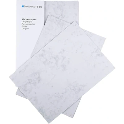 Abbildung von Betterpress® 100 Blatt Briefpapier Marmorpapier grau 120g, A4 Beidseitig Marmoriertes Papier in hochwertiger Qualität Premium ideal als Speisekarte, Zertifikat und Urkunde