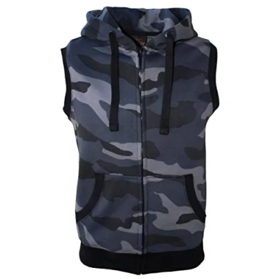 Abbildung von ROCK IT Apparel Zipped Hoodie ärmellos für Herren Sleeveless Fitness Kapuzenpullover Männer Sweater Trainingsweste Sweatshirt Tank Top S 4XL Farbe Camouflage Grau/Schwarz XXL