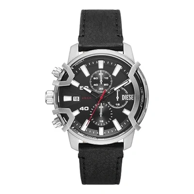 Abbildung von Diesel Herrenuhr Griffed, Chronographenwerk, 42 mm silbernes Edelstahlgehäuse mit Lederarmband, DZ4603