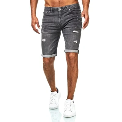 Abbildung von JEEL Herren Kurze Hosen Slim Fit Jeans Shorts 5 Pocket Style Stretch Hose für Männer Basic Washed Destroyed 14 Grau 32W