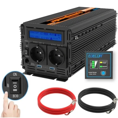 Abbildung von EDECOA Spannungswandler 24V 230V Reiner Sinus 2000W Wechselrichter mit 2X USB und Fernbedienung 2230V LCD Bildschirm