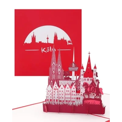 Abbildung von Pop Up Karte Köln Skyline mit Kölner Dom“ 3D Umschlag, Grußkarte, Geburtstagskarte, Einladung und Reisegutschein