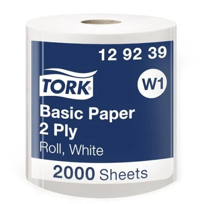 Abbildung von Tork 129239 Standard Papierwischtücher für W1 Bodenständer und Wandhalter System / 2 lagige, stabile Papiertücher in Weiß Universal Qualität 1 x 680 m