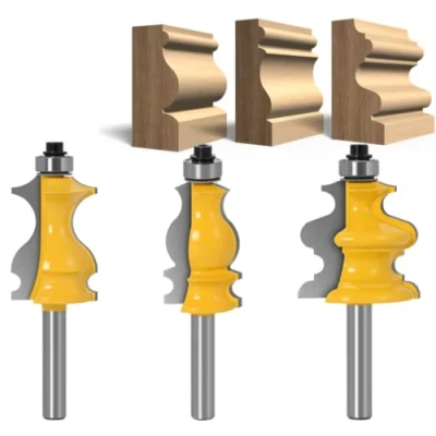 Abbildung von APlus 8 mm Schaft Architectural Moulding Fräser Set, Formfräser für Holzbearbeitung, Oberfräsefür Holzbeschnitt, Linienstyling [ 3 Stück ]