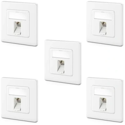 Abbildung von deleyCON 5x CAT7 Netzwerkdose 1 Port LAN Dose Anschlussdose Datendose Unterputzdose + CAT 7 Keystone Modul 45 Gewinkelter Auslass RJ45 DSL Netzwerk Patchkabel Verlegekabel