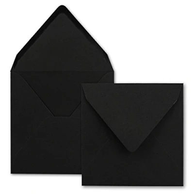 Abbildung von 25x Quadratische Briefumschläge in Schwarz 15,5 x cm ohne Fenster, mit Nassklebung 110 g/m² Für Einladungskarten zu Hochzeit, Geburtstag und mehr Serie FarbenFroh
