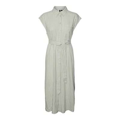 Abbildung von Vero Moda Women&#039;s VMMYMILO SL Calf Shirt Dress WVN GA Kleid, Reseda/Stripes:Snow White, S