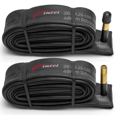 Abbildung von Fincci Paar 26 x 1,25 1,50 Zoll 48mm Autoventil Schläuche Fahrradschlauch für Mountainbike MTB Rennrad Hybrid Fahrrad (2er Pack)