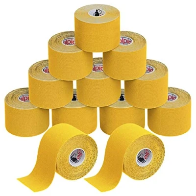 Abbildung von ALPIDEX Kinesiologie Tape 1/3/ 6/12 Rollen Viele Farben 5 m x cm Anwendungsbroschüre Elastisch Wasserfest Hautfreundlich Physio Muskel Set, Farbe:gelb, Menge:12