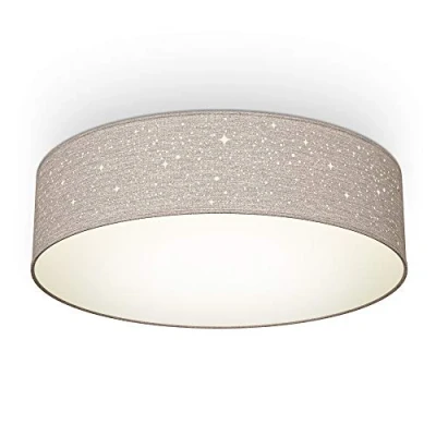 Abbildung von B.K.Licht Deckenlampe, Lampenschirm mit Sterneneffekt, aus Stoff, E27 Fassung, max. 40 Watt, Deckenleuchte, Lampe, Wohnzimmerlampe, Schlafzimmerlampe, Küchenlampe, 38x10 cm, Taupe