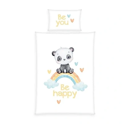 Abbildung von Herding Baby Best Flanell Bettwäsche Regenbogen Panda, MADE IN GREEN by OEKO TEX, Kopfkissenbezug 40 x 60 cm mit Hoteleinschlag, Bettbezug 100 135 Reißverschluss, Baumwolle,
