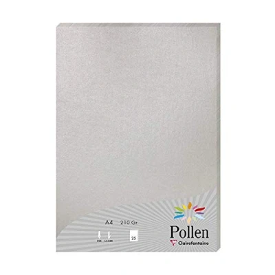 Abbildung von Clairefontaine 24389C Packung mit 25 Blatt Pollen, DIN A4, 210 x 297 mm, 210g, Perlmutt Silber