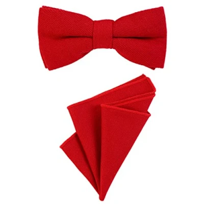 Abbildung von DonDon Herren Fliege 12 x 6 cm gebunden längenverstellbar und Einstecktuch 23 farblich passend aus Baumwolle rot