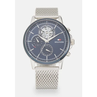 Abbildung von Tommy Hilfiger Stewart Uhr silvercoloured/blue, Herren, Größe: One Size, Silver coloured/blue