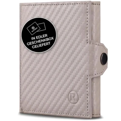 Abbildung von RUTAKO Slim Wallet mit RFID Schutz Kartenetui Herren &amp; Damen Kreditkartenetui klein Mini Geldbörse Portmonee Portemonnaie Geldbeutel Carbon Beige