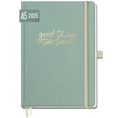 Abbildung von Häfft® Wochen Notiz Kalender 2025 A5 &quot;Green Canvas&quot; Buchkalender, Terminplaner Timer, Terminplaner, Wochenkalender, Organizer, Terminkalender mit Einstecktasche nachhaltig &amp; klimafreundlich