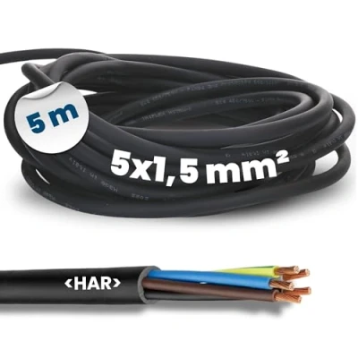 Abbildung von 5 Meter Kalitec H07RN F 5x1,5 mm² Gummileitung mit Schutzleiter für Außenbereich I Elektrokabel schwarz Baustellenkabel flexibel UV und ölbeständig Anschlussleitung 5G1,5 Gummikabel adrig