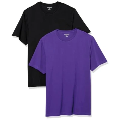 Abbildung von Amazon Essentials Herren Kurzärmliges T Shirt mit Rundhalsausschnitt in normaler Passform, 2er Pack, Dunkelpurpur/Schwarz, XXL