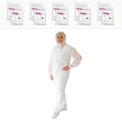 Abbildung von ARNOMED PP Schutzanzug Einweg Weiß, 10x Ganzkörperanzug Gr XXL (150x183 cm), Lackier &amp; Maleranzug mit Kapuze, Arbeits Overalls für Herren/Damen, latexfreie Schutzkleidung, Einweganzug
