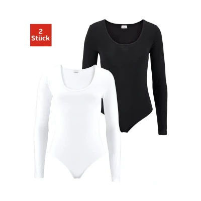 Abbildung von Lascana Langarmbody Body, Damen, Größe: 48/50, Schwarz / weiß