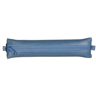 Abbildung von Clairefontaine 77039C Schlampermäppchen Age Bag, flach, aus Leder, ideal für Notizbuch, 20x4,5 cm, Blau, 1 Stück