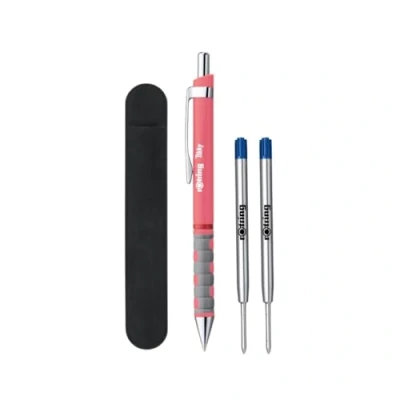 Abbildung von rOtring Tikky Pastell Kugelschreiber Set, blaue Tinte, mittlere Spitze, leicht, mit gummiertem Griff, 2 Ersatzminen + Samtstiftetui, 4 Stück