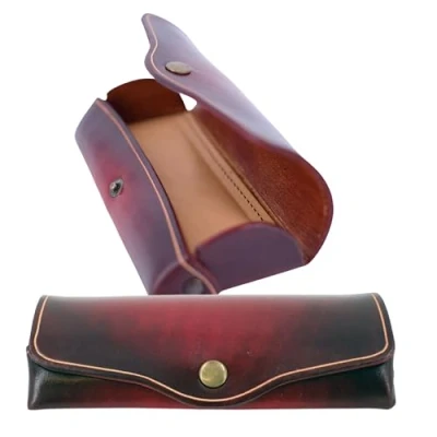 Abbildung von MIKA 28071004 Brillenetui klein aus Echt Sattel Leder Rot, Etui für Brillen und Sehhilfen, Brillenbox Damen Herren, rote Brillenaufbewahrung, Sonnenbrillenetui ca. 15 x 6 3 cm