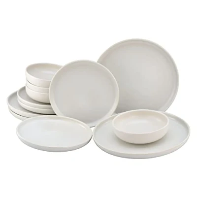 Abbildung von CreaTable, 33065, Serie Uno offwhite, 12 teiliges Geschirrset, Teller Set aus Steinzeug, spülmaschinen und mikrowellengeeignet, Made in Portugal