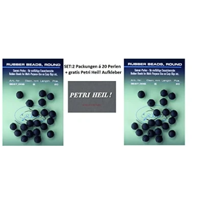Abbildung von Set: 2 Packungen (2X 20 Stück) Jenzi Gummiperlen 6mm Rubber Beads+ gratis Petri Heil! Aufkleber