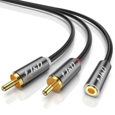 Abbildung von J&amp;D Stereo Cinch Kabel Klinke Adapter goldbeschichtet 3,5 mm auf 2 Männlich Audio kabel, 1.2m