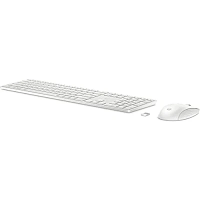 Abbildung von HP PC Tastatur und Maus 650 Wireless, bis zu 20 Monate Laufzeit, programmierbare Tasten, verstellbare Füße mit 6 Grad Neigung, Ziffernblock, 4000 DPI, Weiß