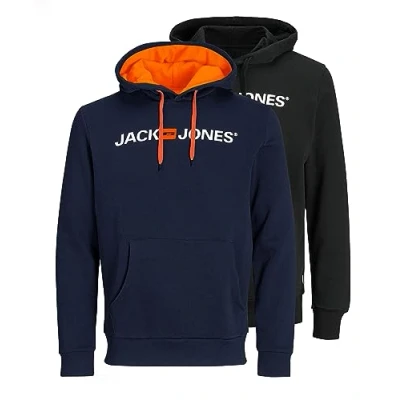 Abbildung von JACK &amp; JONES Herren JJECORP Old Logo Sweat Hood 2PK MP, Black/Black+NavyBlazer(NEON), L