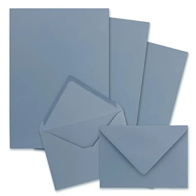 Abbildung von 50x Briefpapier Sets DIN A5 mit C6 Briefumschlägen Graublau Nassklebung (Blau) mattes Schreibpapier Kuverts FarbenFroh by GUSTAV NEUSER