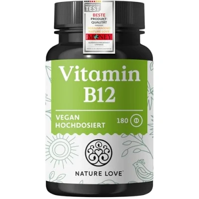 Abbildung von Vitamin B12 180 Tabletten 500 µg pro Tablette Beide aktiven Formen (Adenosyl &amp; Methylcobalamin) Depotform Ohne synthetische Zusätze, hochdosiert, vegan, laborgeprüft