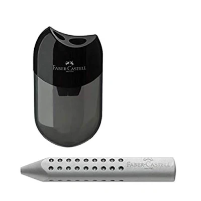 Abbildung von Faber Castell 183500 Doppelspitzdose, Gehäusefarbe: schwarz/transparent (1 Spitzer + Dreieckradierer grau)