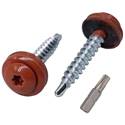 Abbildung von (60 Stück) Metall Dachdeckschrauben Torx 4,8x35 mm Lackierte selbstbohrende Schrauben mit EPDM Unterlegscheiben, Blechschraube (60, Kupferbraun RAL 8004)