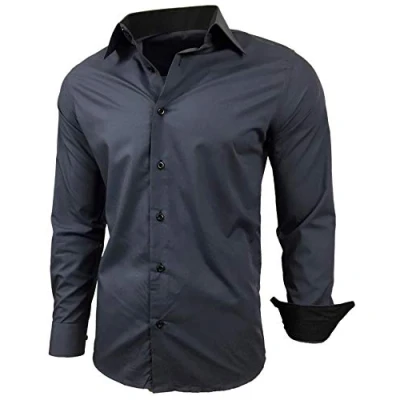 Abbildung von Baxboy Herren Hemd Slim Fit Bügelleicht für Anzug, Business, Hochzeit, Freizeit Langarm Hemden Männer Langarmhemd R 44, Farbe:Weiß, Größe:5XL