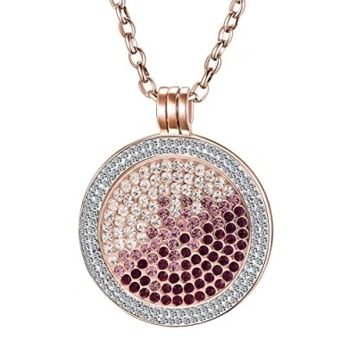 Abbildung von Morella Damen Halskette Rosegold 70 cm Edelstahl und Zirkonia Anhänger mit Coin Zirkoniasteine violett rosa Silber 33 mm im Schmuckbeutel