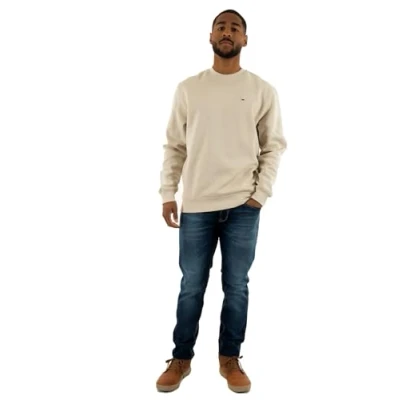 Abbildung von Tommy Jeans Herren Sweatshirt Regular Fit Flag Fleece Rundhalsausschnitt, Elfenbein (Newsprint), XS