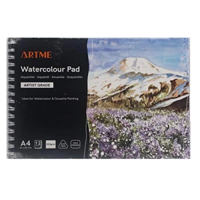 Abbildung von Artme A4 Aquarellpapier x 12 Blatt 300gsm Doppelt Strukturiert/Kaltgepresst/Zellulose Säurefreie/Premio Qualität Zeichenblock Skizzenbuch Aquarelle &amp; Gouache Malerei. (1 STK)